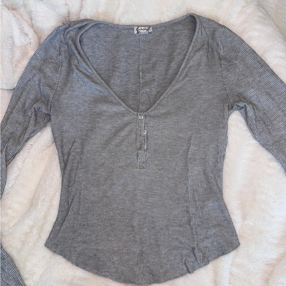Free People Charcoal Long Sleeve Top